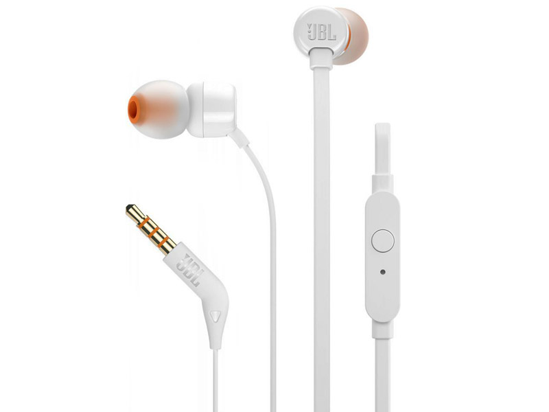 JBL T110, InEar Universal Headphones 1-button Mic/Remote (White)