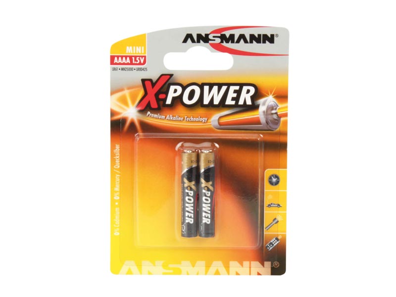 ANSMANN AAAA size - Pack of 2,Non - Rechargeable Batteries,X-Power Alkaline Range