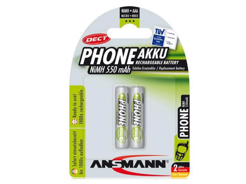 ANSMANN Micro - AAA - Pack of 2,NiMH Rechargeable Batteries,DECT Rechargeable Batteries for Handsets