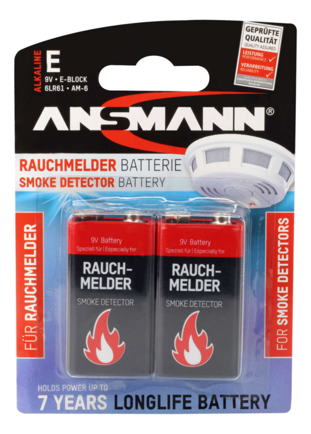 ANSMANN 9V E-Block - Pack of 2,Non - Rechargeable Batteries,Smoke Detector 9V Alkaline Pack