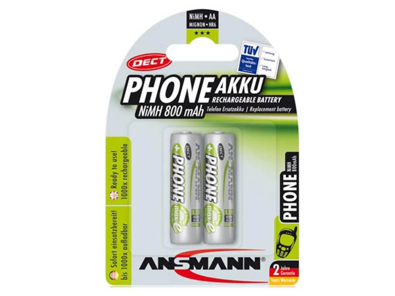 ANSMANN Mignon - AA - Pack of 2,NiMH Rechargeable Batteries,DECT Rechargeable Batteries for Handsets