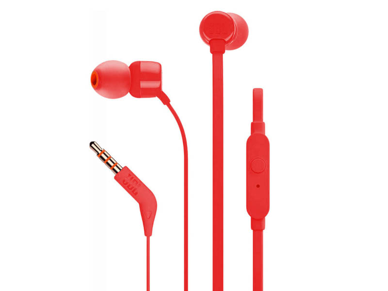 JBL T110, InEar Universal Headphones 1-button Mic/Remote (Red)