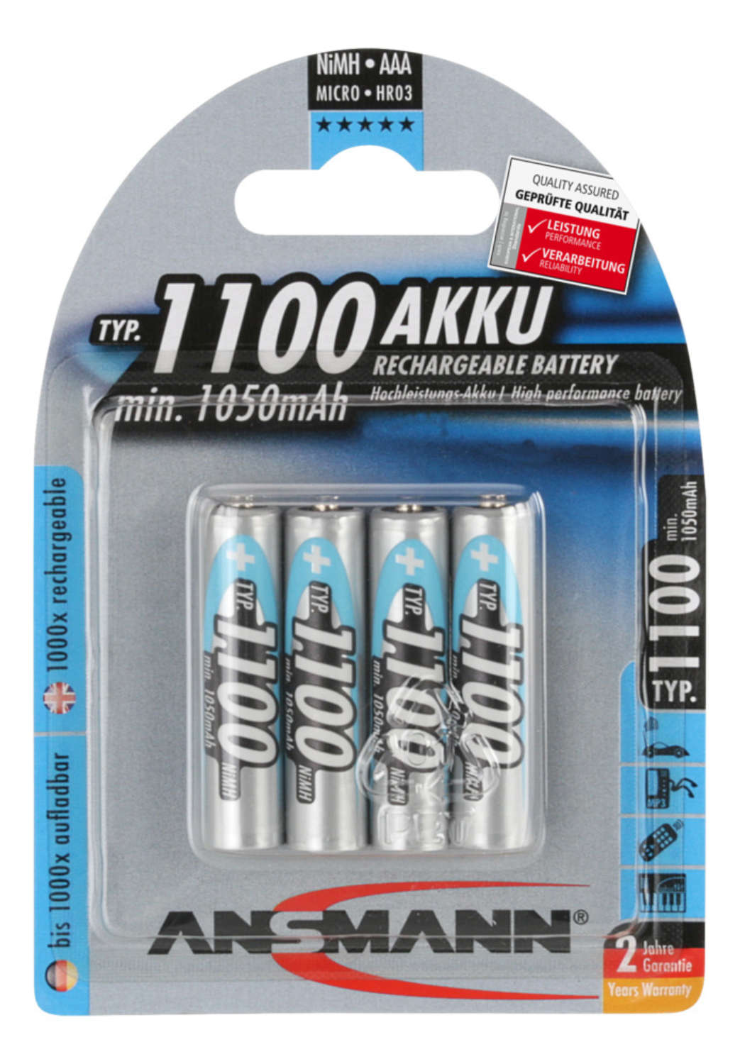 ANSMANN Micro - AAA size - Pack of 4,NiMH Rechargeable Batteries