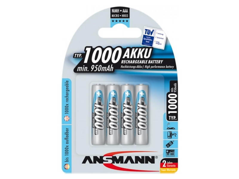 ANSMANN Micro - AAA size - Pack of 4,NiMH Rechargeable Batteries