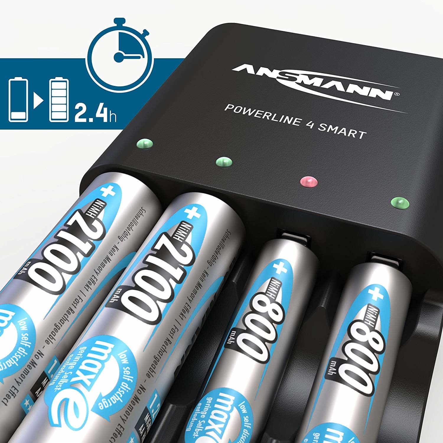 ANSMANN Powerline 4 Smart W-UK-EU cb, Powerline Series includes 4 x AA 2100 mAh NiMH batteries
