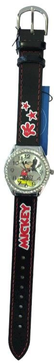 DISNEY WATCH ANALOG 4U  BLACK LEATHER MICKEY MOUSE